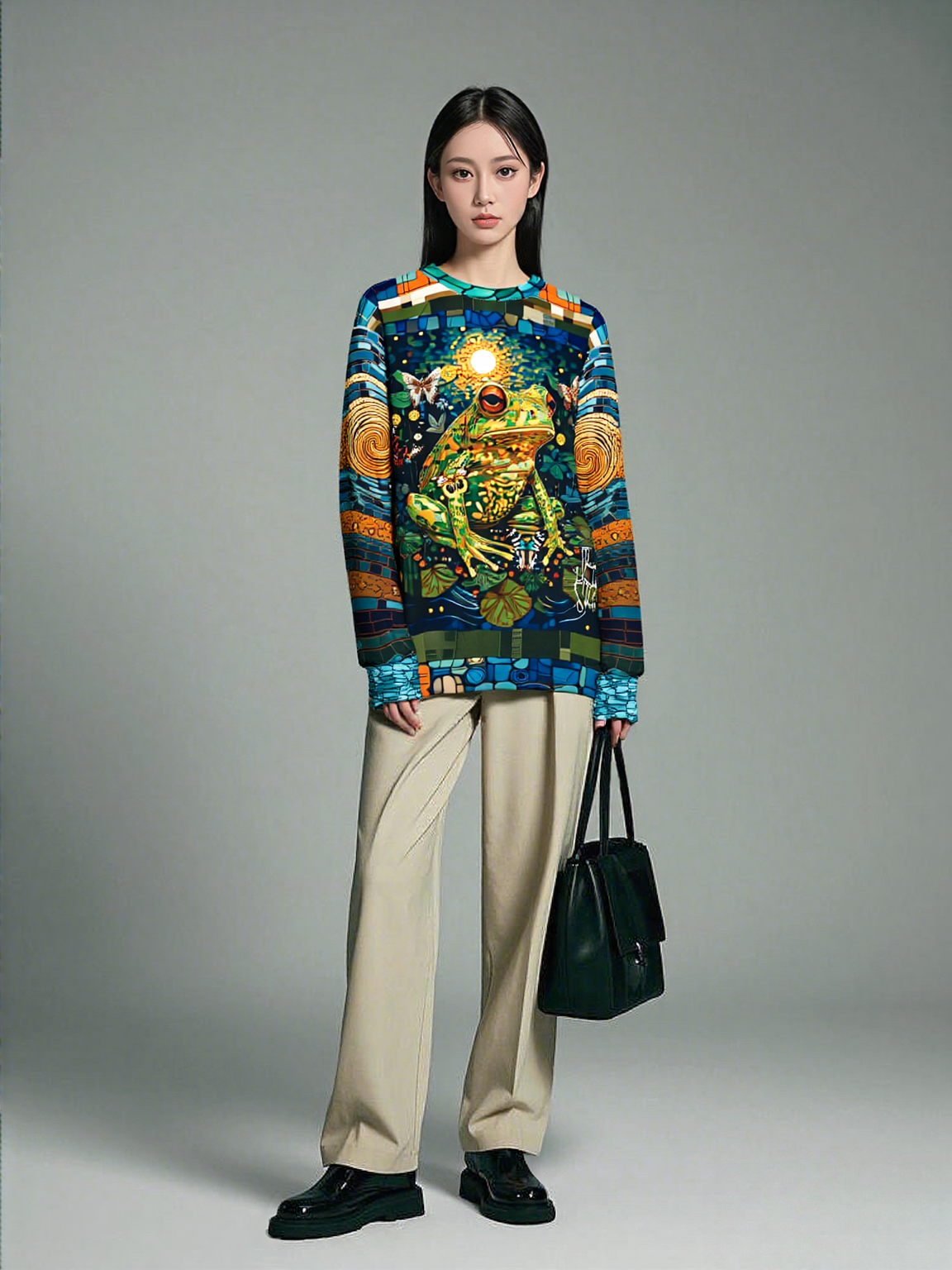 Super Jolly Green Leap Frog Mosaic Print Unisex Sweatshirt (Gold Label)