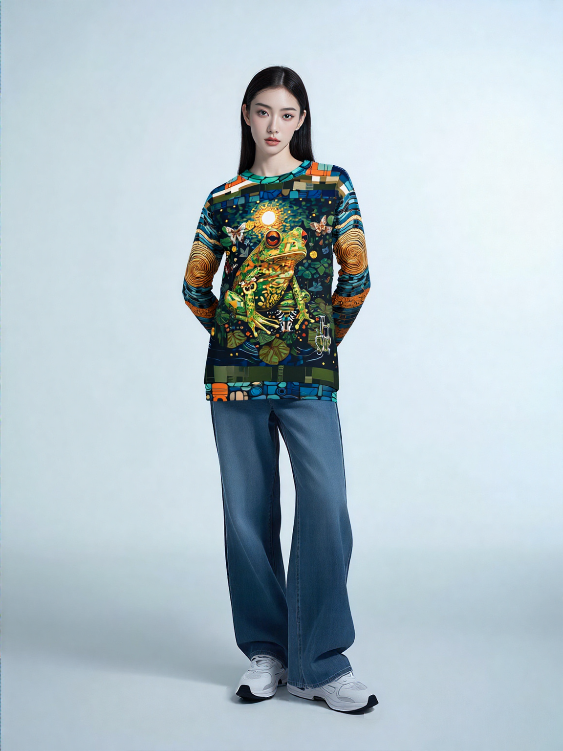 Super Jolly Green Leap Frog Mosaic Print Unisex Sweatshirt (Gold Label)