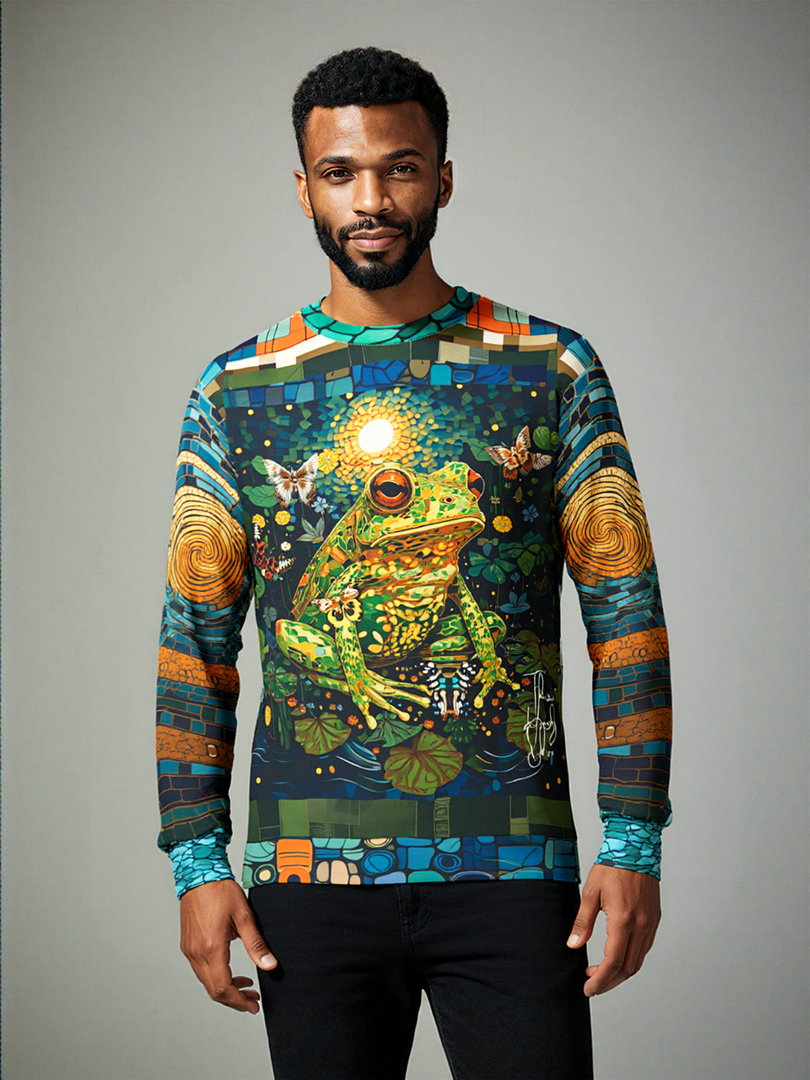 Super Jolly Green Leap Frog Mosaic Print Unisex Sweatshirt (Gold Label)