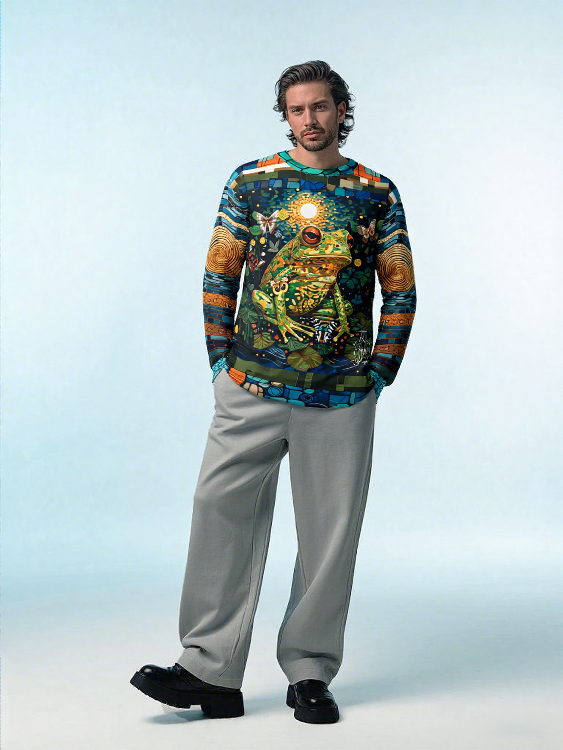 Super Jolly Green Leap Frog Mosaic Print Unisex Sweatshirt (Gold Label)