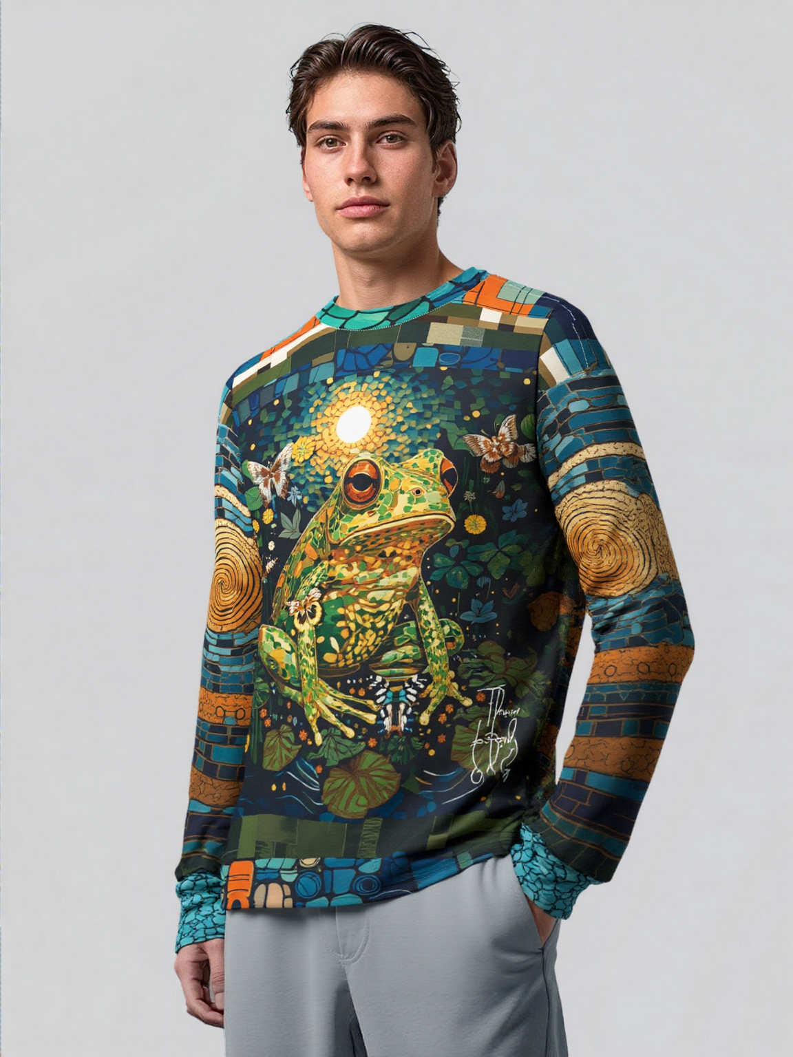 Super Jolly Green Leap Frog Mosaic Print Unisex Sweatshirt (Gold Label)