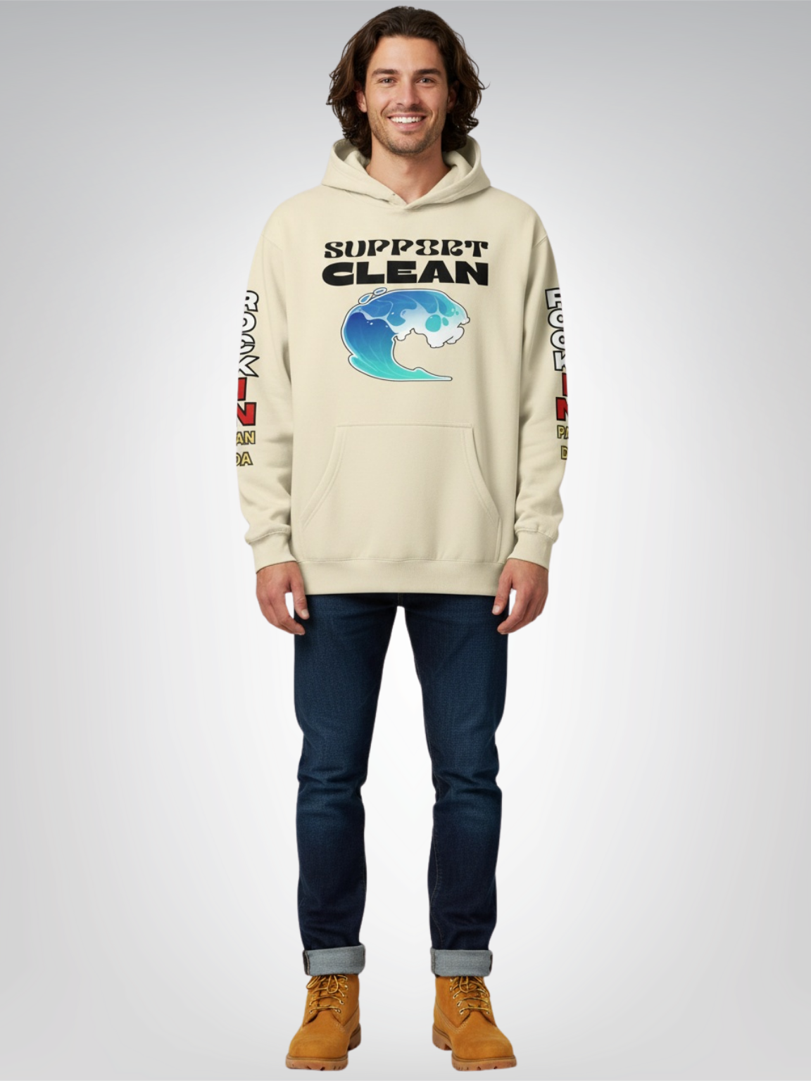 Support Clean Oceans Heavyweight 3-End Fleece Unisex Hoodie