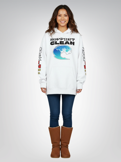 Support Clean Oceans Heavyweight 3-End Fleece Unisex Hoodie