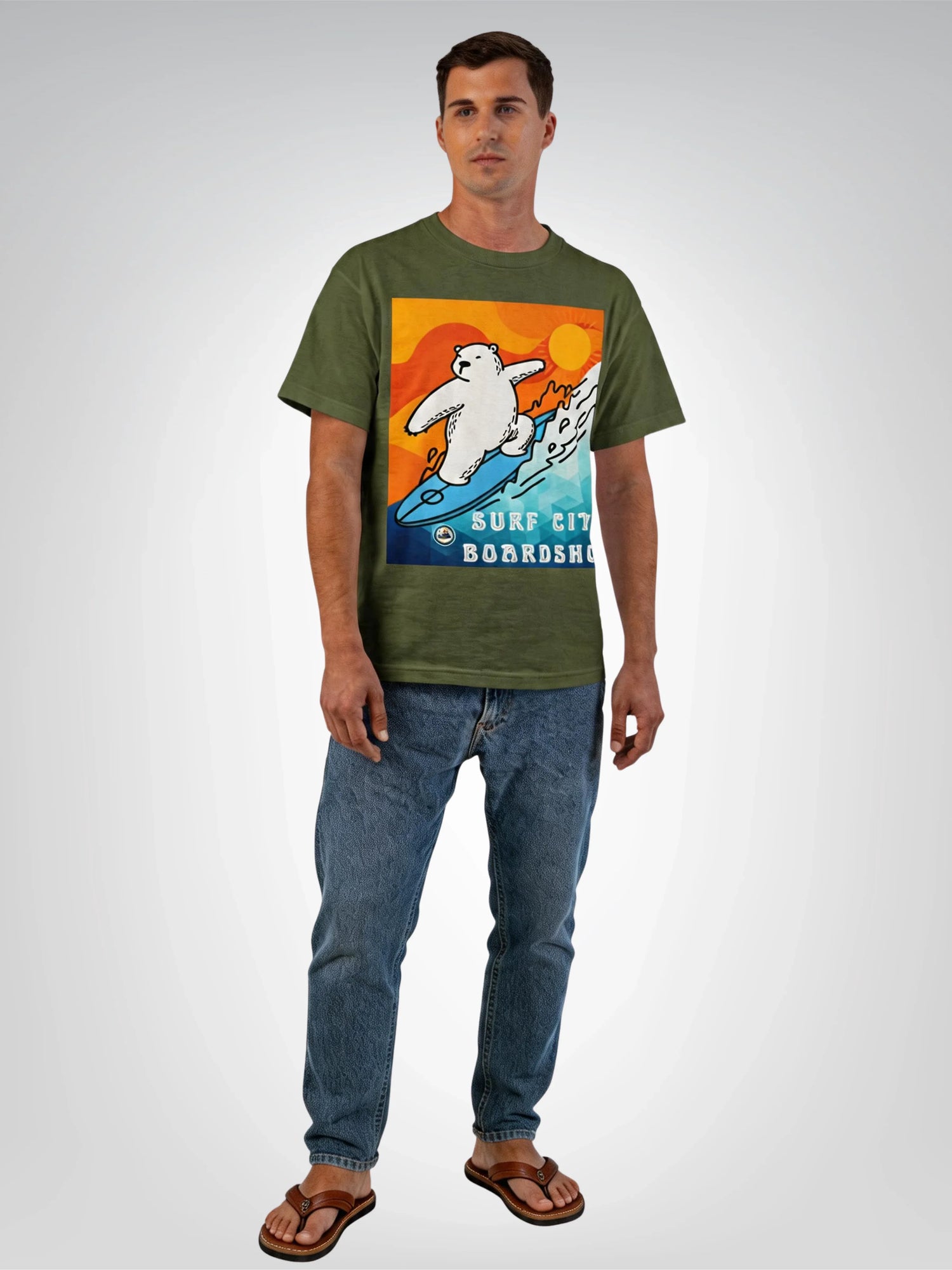 Surf City Boardshop Polar Bear Mascot Sunset Edition Heavyweight Tee