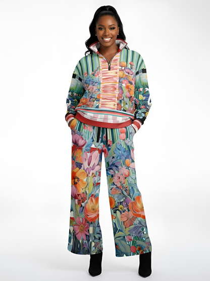 Swan in Floral Isolation Striped Heavyweight Oversized Quarter Zip Sweatshirt