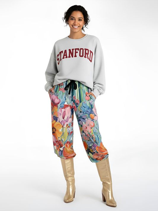 Swan in Floral Isolation Stripe Eco-Poly Wide Leg Pants