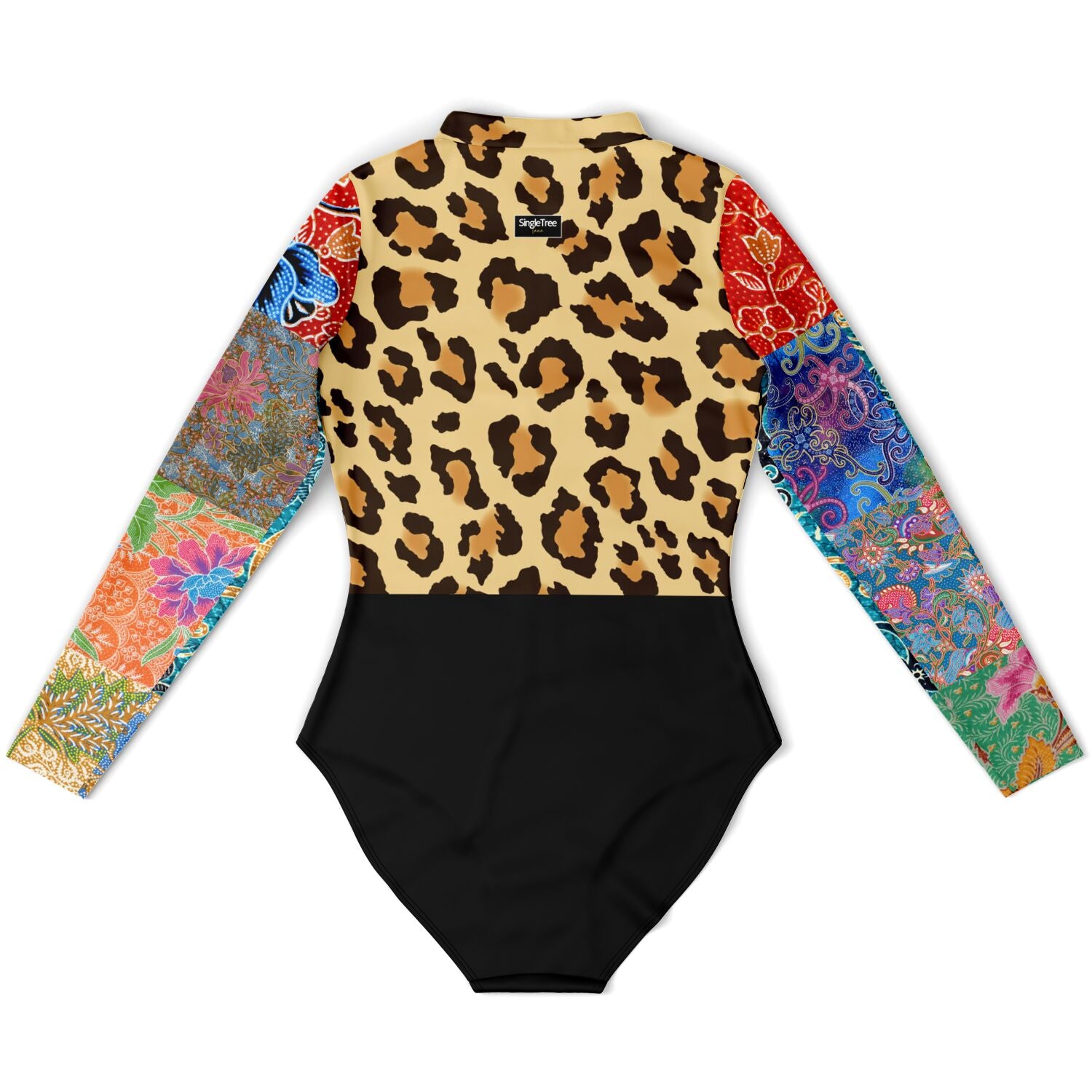 Sweet Clementine Leopard Batik Patchwork Long Sleeve Bodysuit