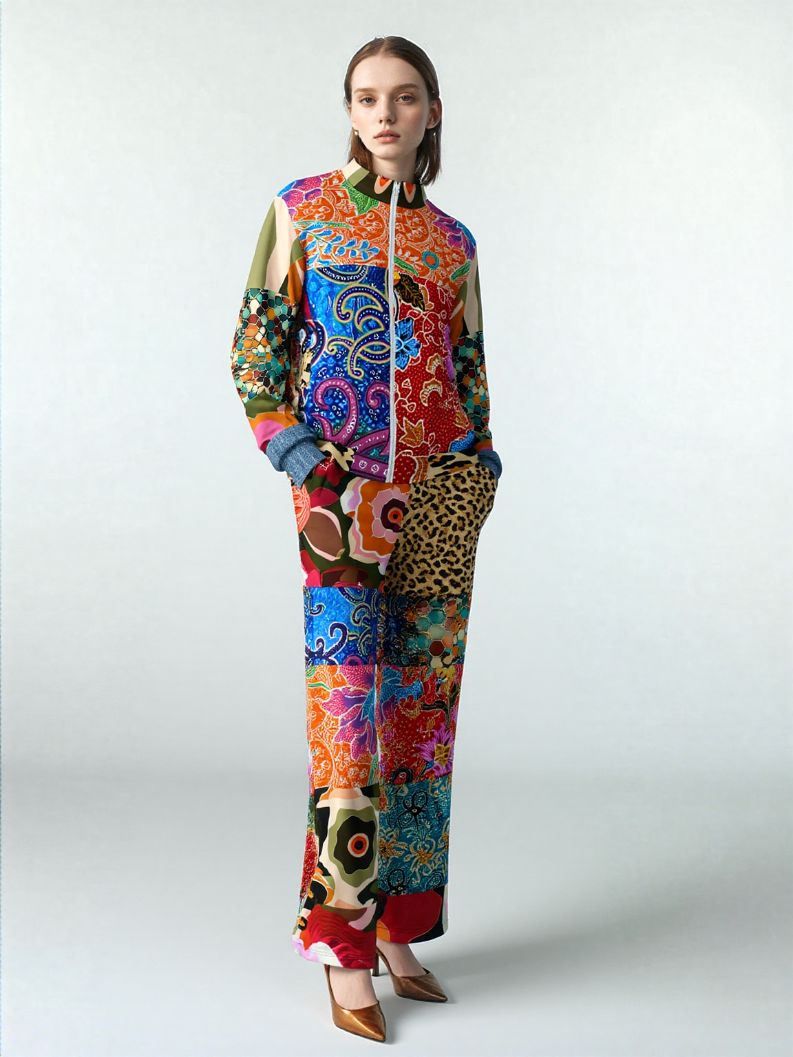 Sweet Clementine Batik Patchwork Eco-Poly Wide Leg Pants