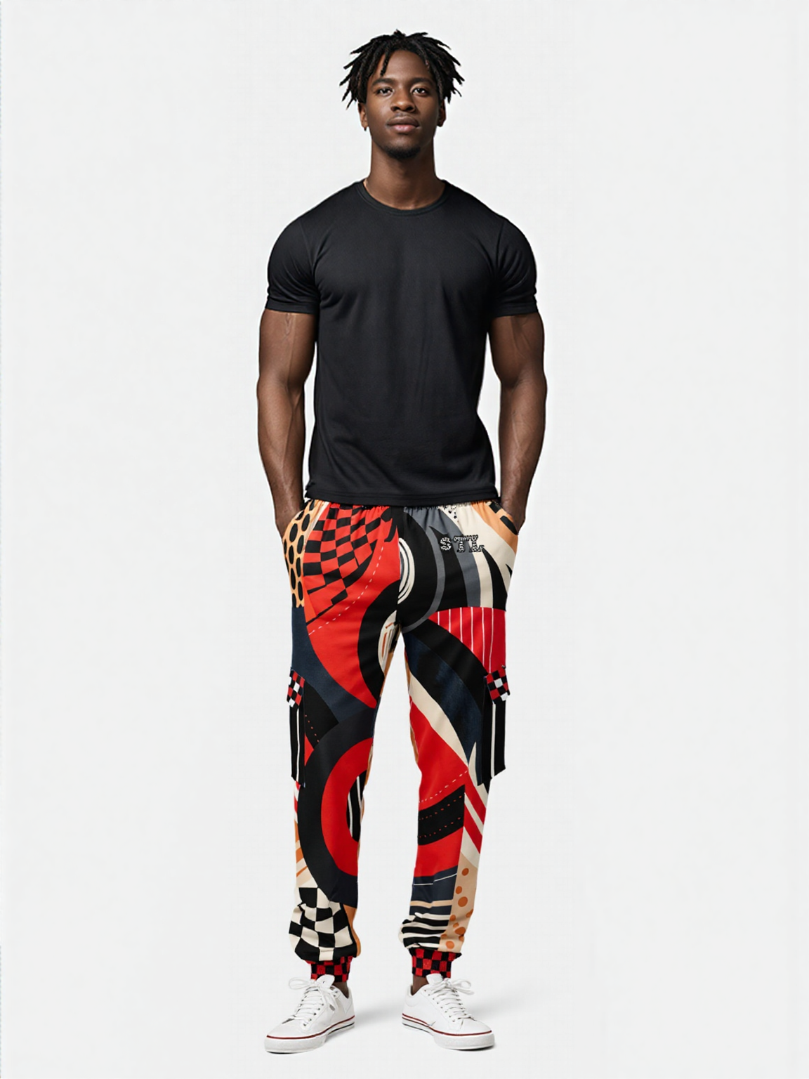 Switch Me Black in Abstract Zebra Eco-Poly Unisex Cargo Joggers
