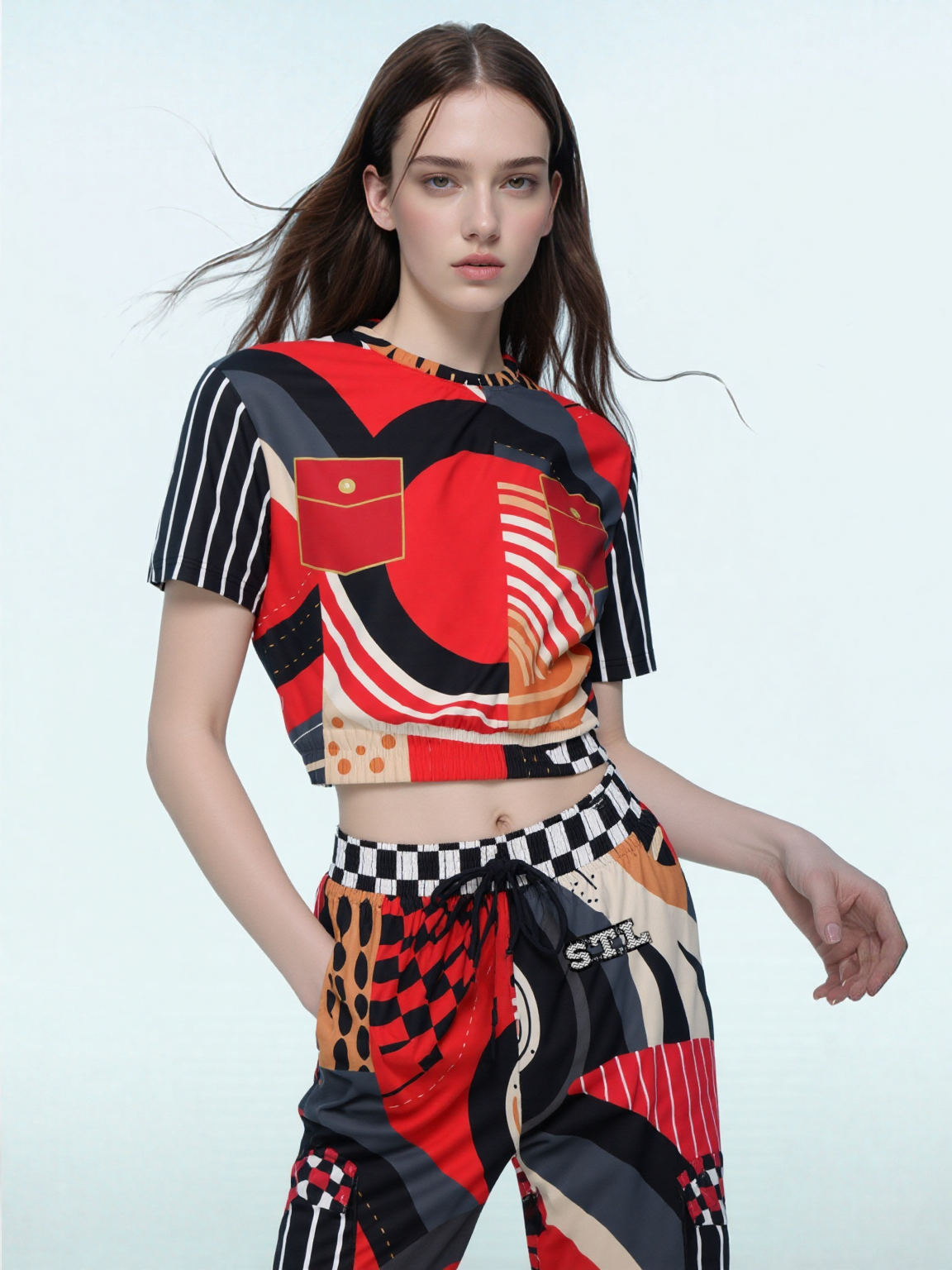 Switch Me Black in Abstract Zebra Eco-Poly Short Sleeve Cropped Pullover