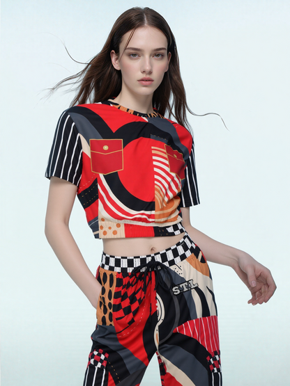 Switch Me Black in Abstract Zebra Eco-Poly Short Sleeve Cropped Pullover