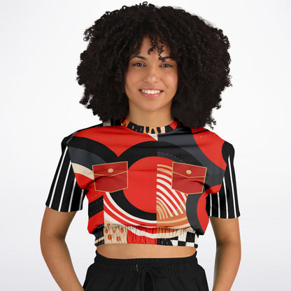 Switch Me Black in Abstract Zebra Eco-Poly Short Sleeve Cropped Pullover