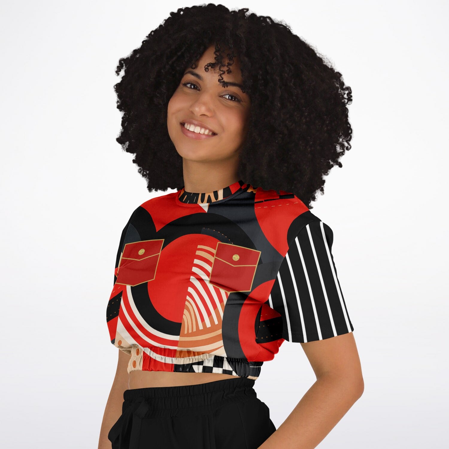 Switch Me Black in Abstract Zebra Eco-Poly Short Sleeve Cropped Pullover