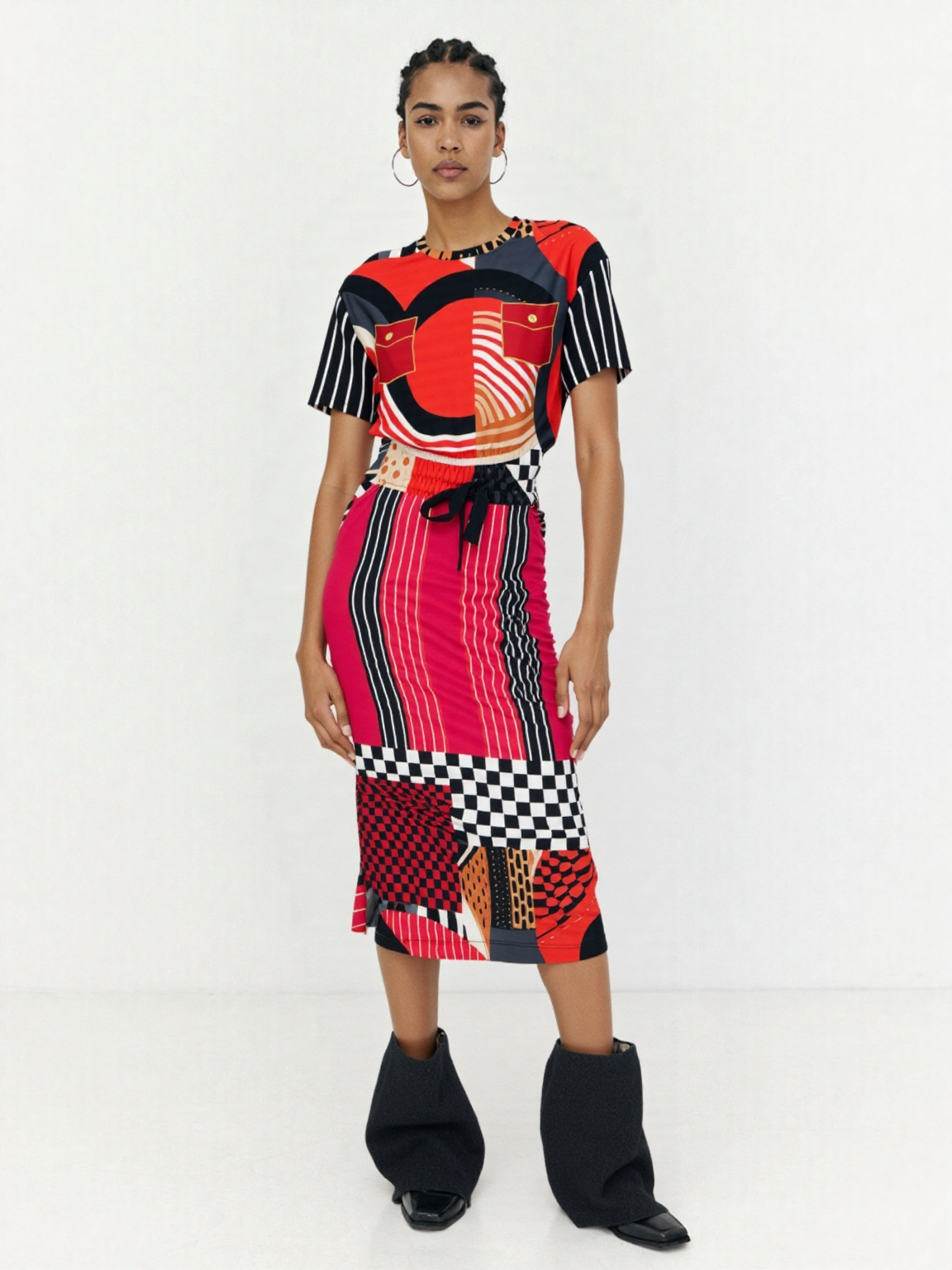 Switch Me Black in Abstract Zebra Eco-Poly Short Sleeve Cropped Pullover