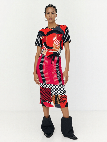 Switch Me Black in Pinstripe Eco-Poly Long Pocket Skirt