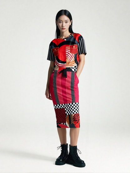 Switch Me Black in Pinstripe Eco-Poly Long Pocket Skirt