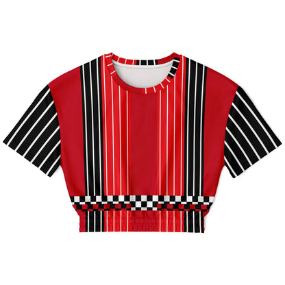 Switch Me Black in Pinstripe Checkers Eco-Poly Short Sleeve Cropped Pullover
