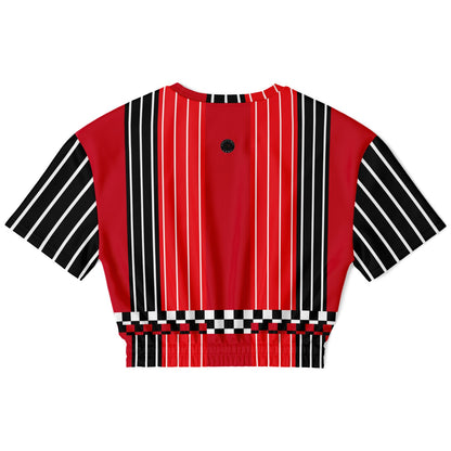 Switch Me Black in Pinstripe Checkers Eco-Poly Short Sleeve Cropped Pullover