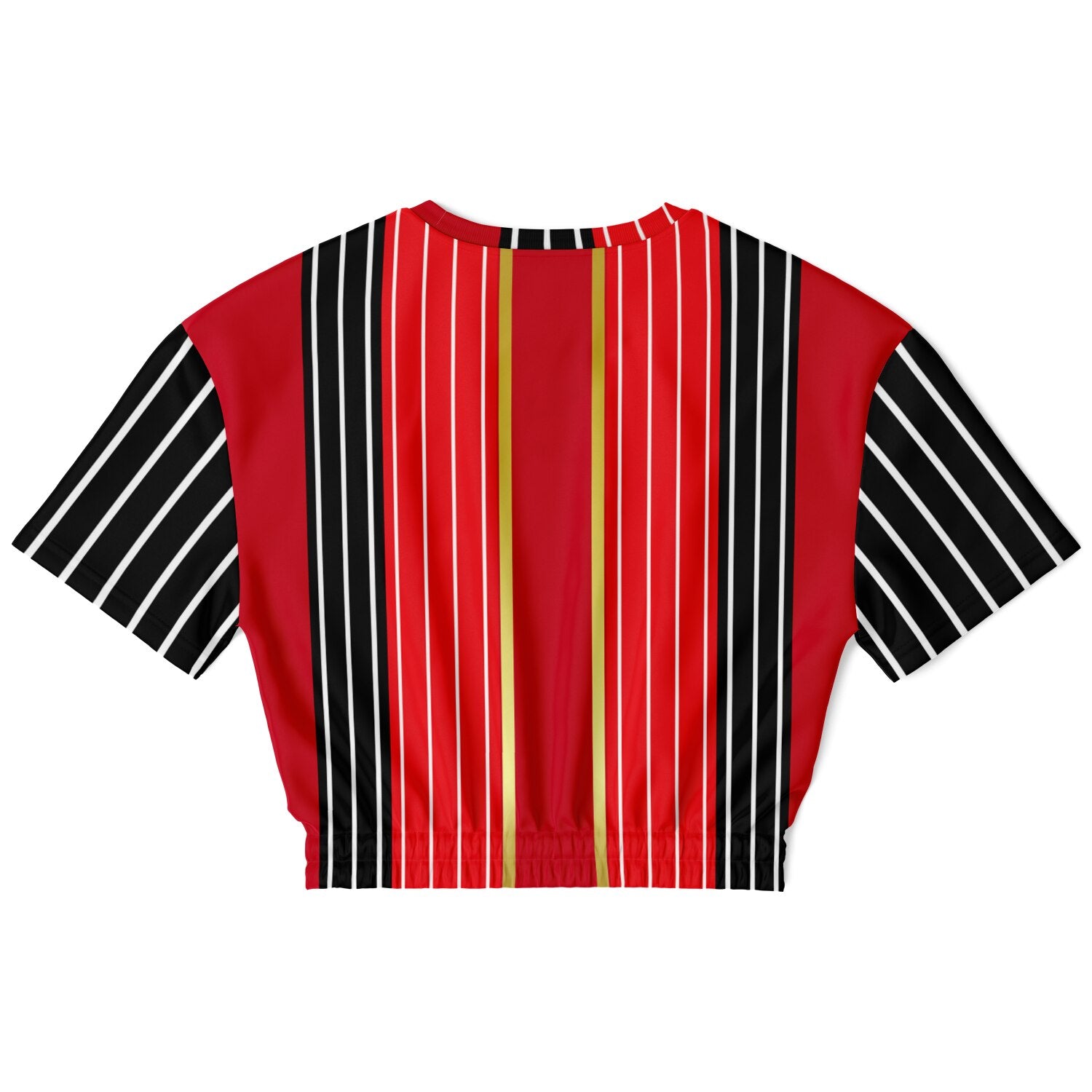 Switch Me Black in Pinstripes Eco-Poly Short Sleeve Cropped Pullover