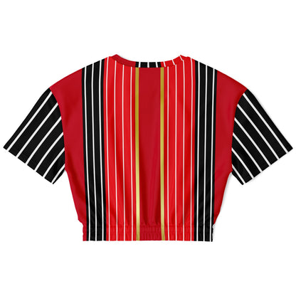 Switch Me Black in Pinstripes Eco-Poly Short Sleeve Cropped Pullover