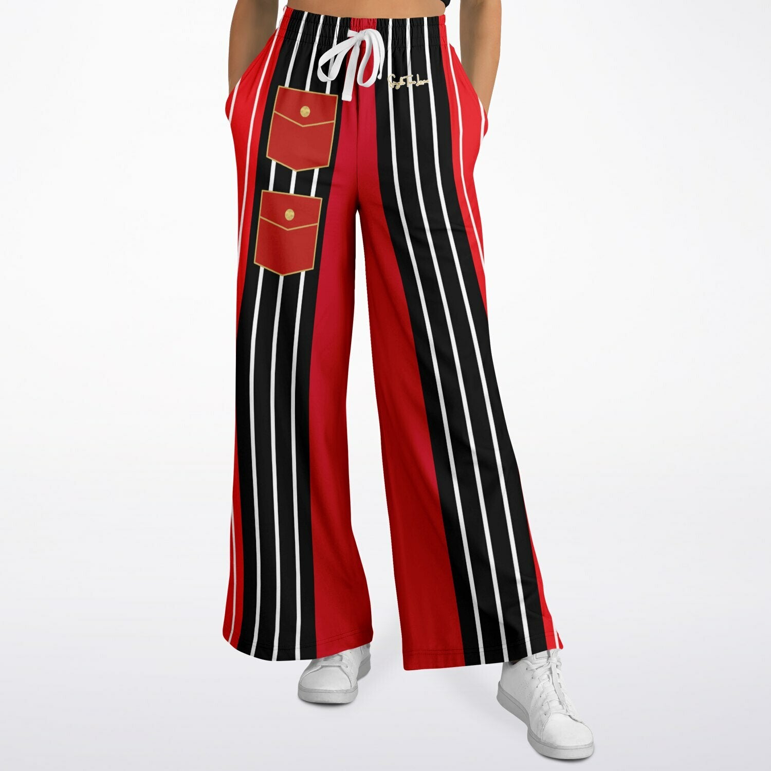 Switch Me Black in Pinstripe Eco-Poly Wide Leg Pants