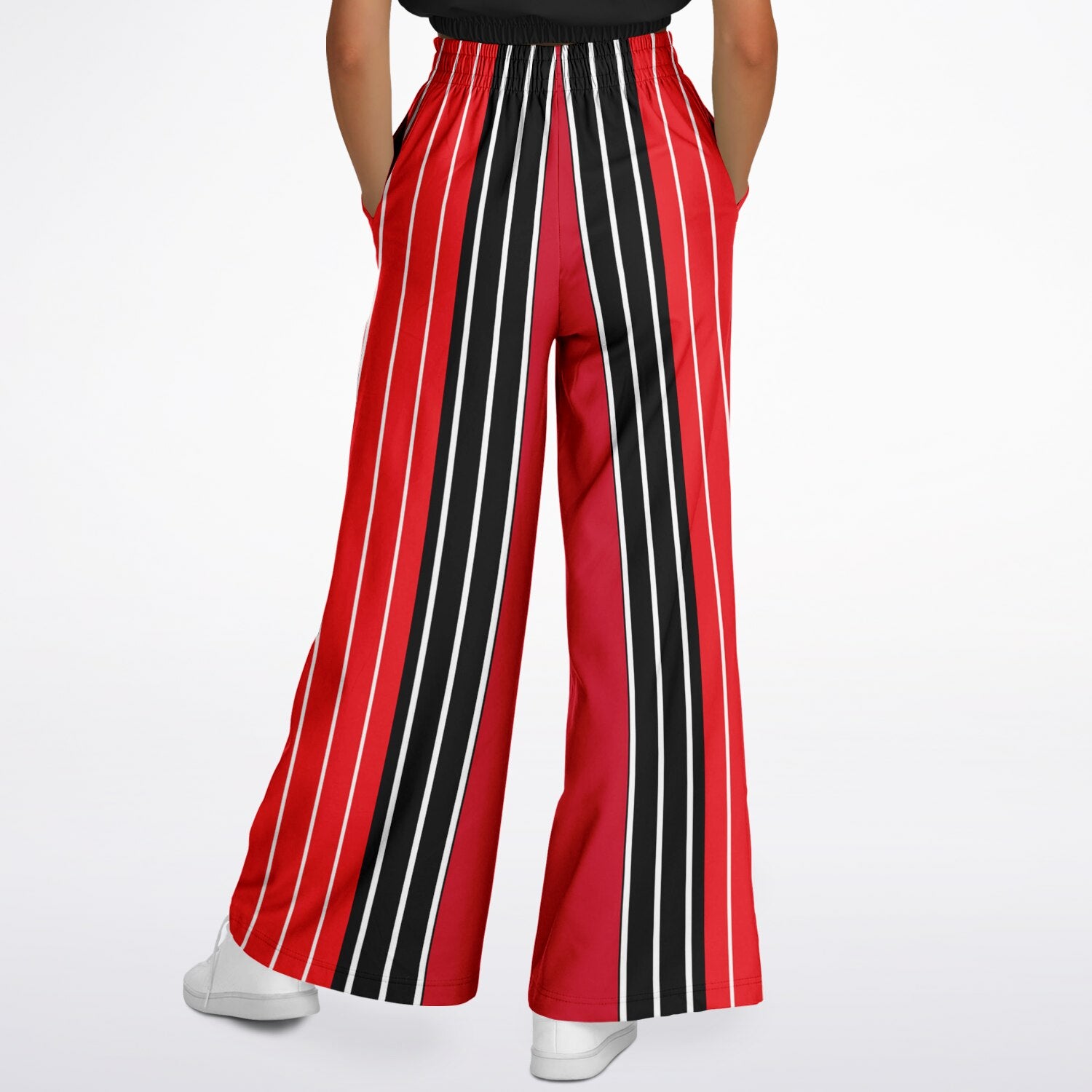 Switch Me Black in Pinstripe Eco-Poly Wide Leg Pants