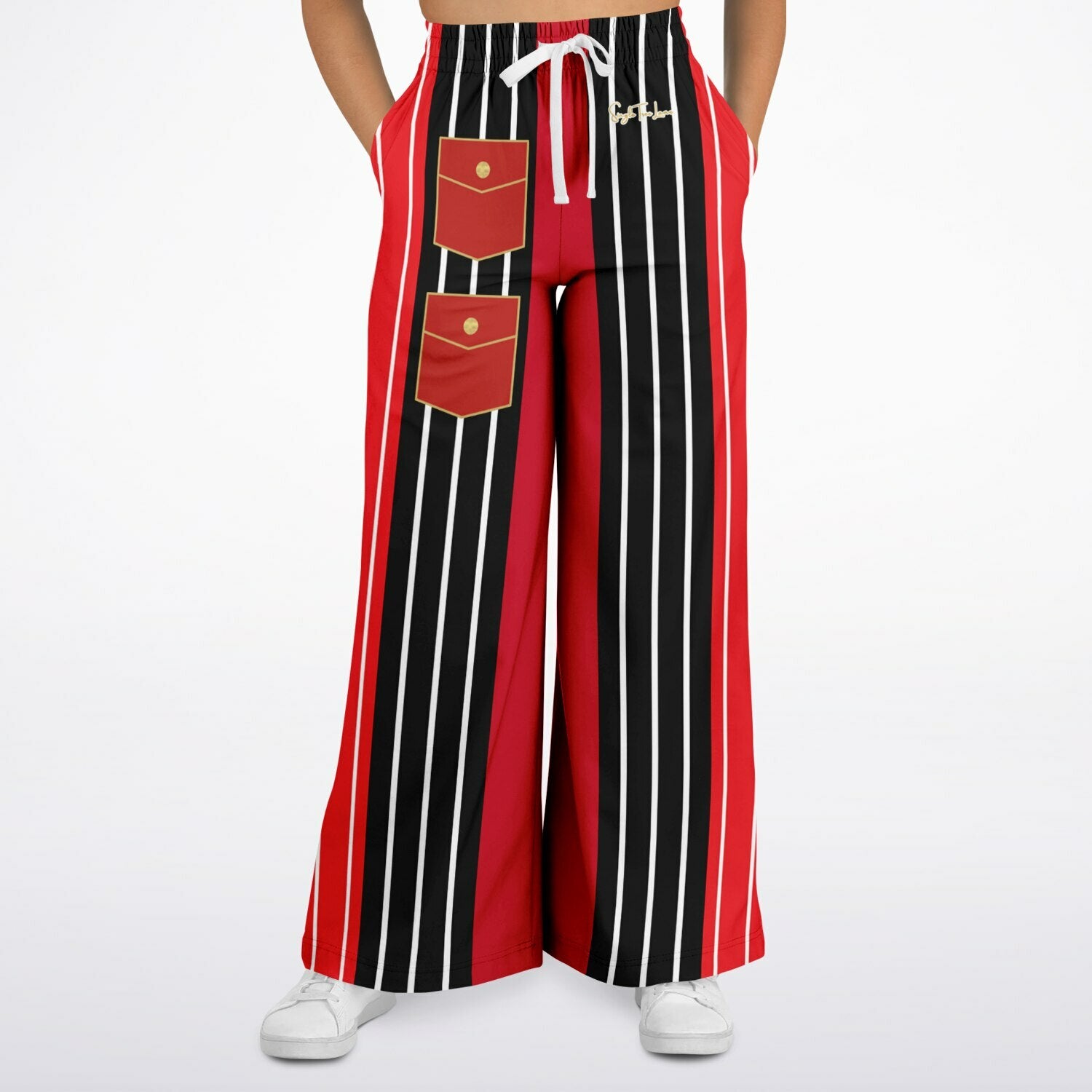 Switch Me Black in Pinstripe Eco-Poly Wide Leg Pants