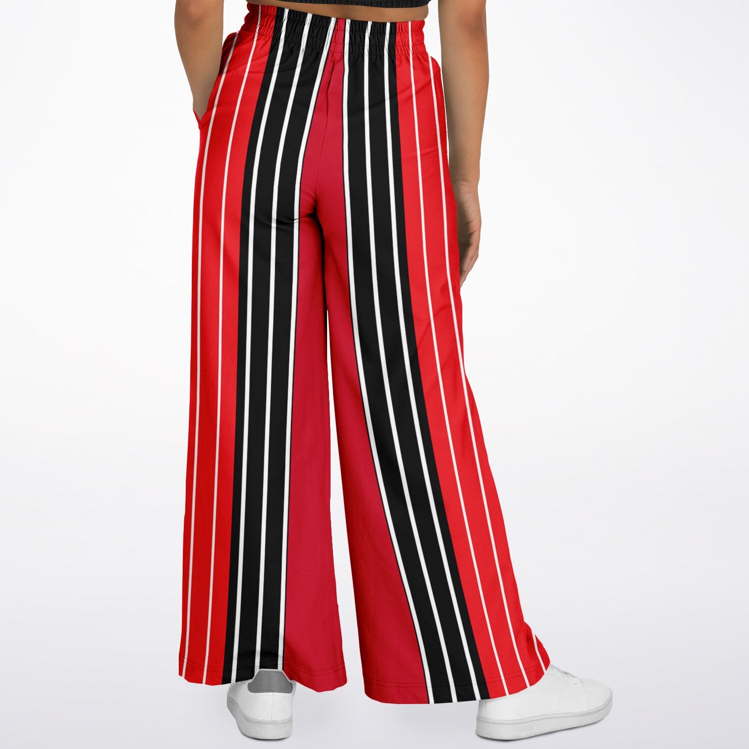 Switch Me Black in Pinstripe Eco-Poly Wide Leg Pants
