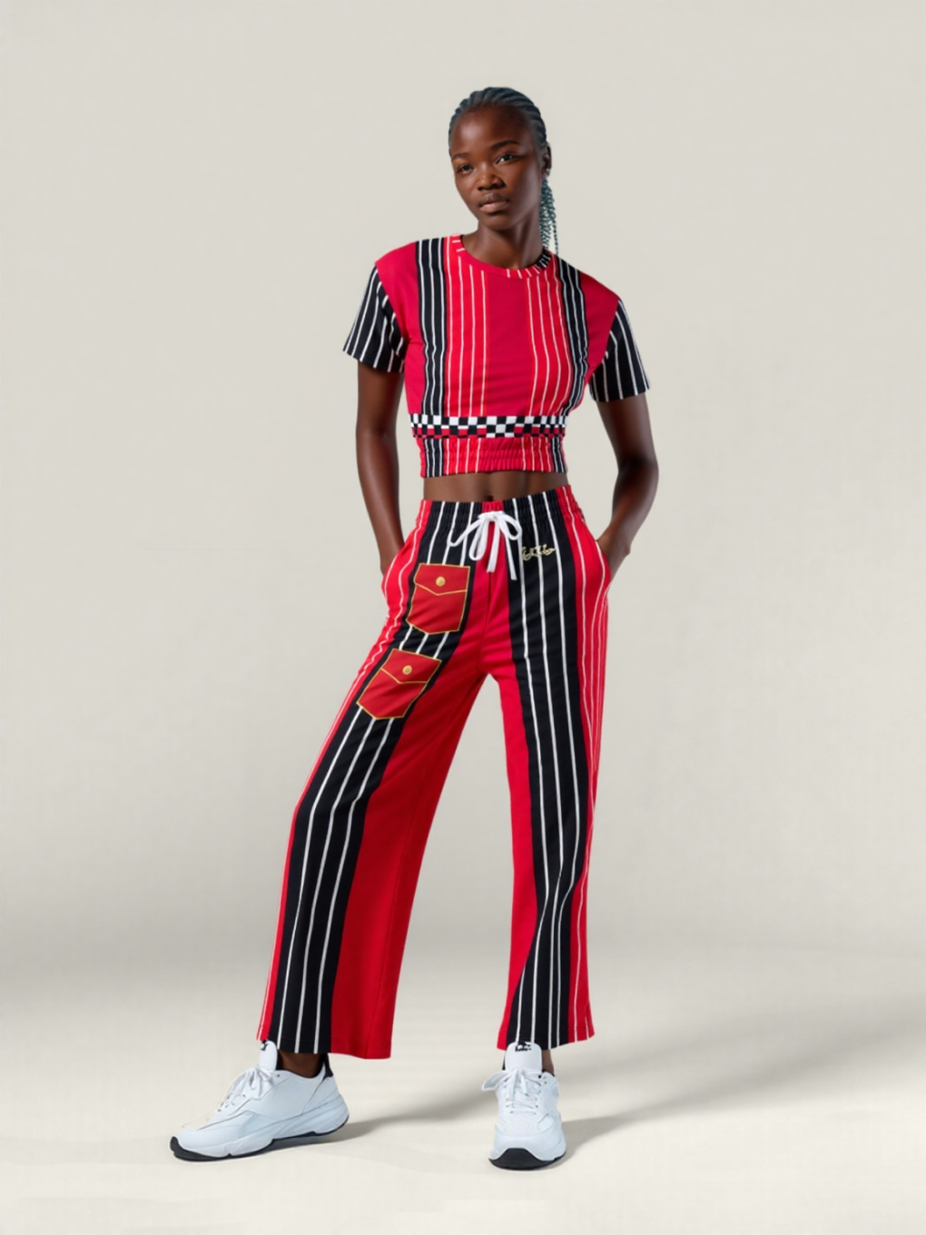 Switch Me Black in Pinstripe Eco-Poly Wide Leg Pants