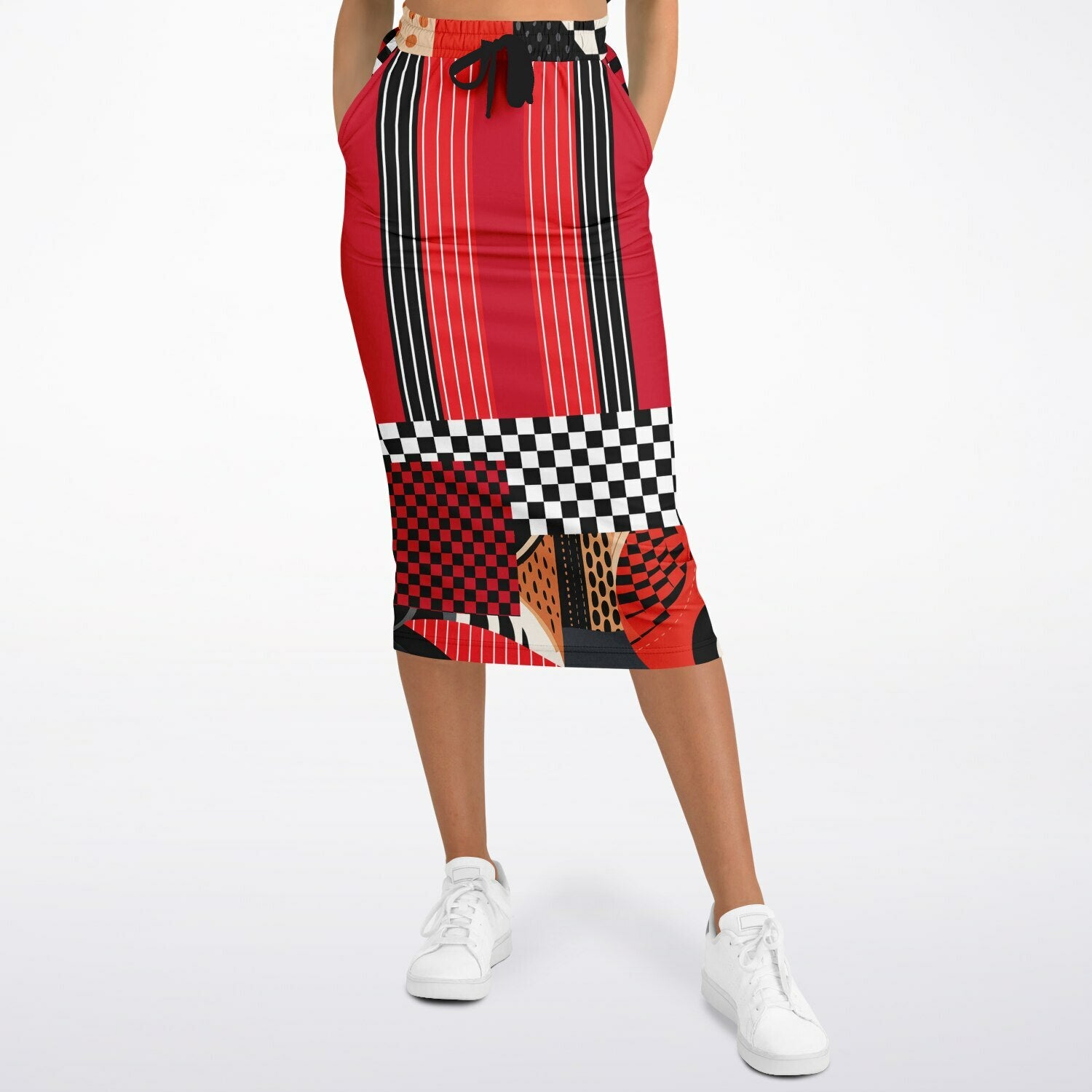 Switch Me Black in Pinstripe Eco-Poly Long Pocket Skirt