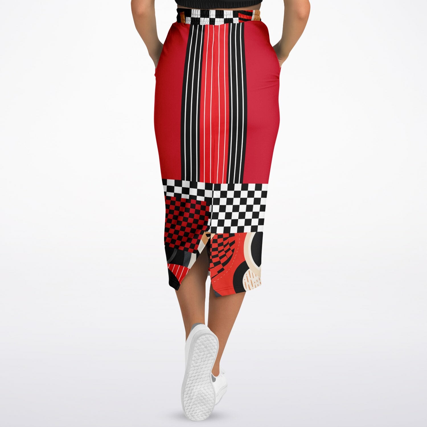 Switch Me Black in Pinstripe Eco-Poly Long Pocket Skirt