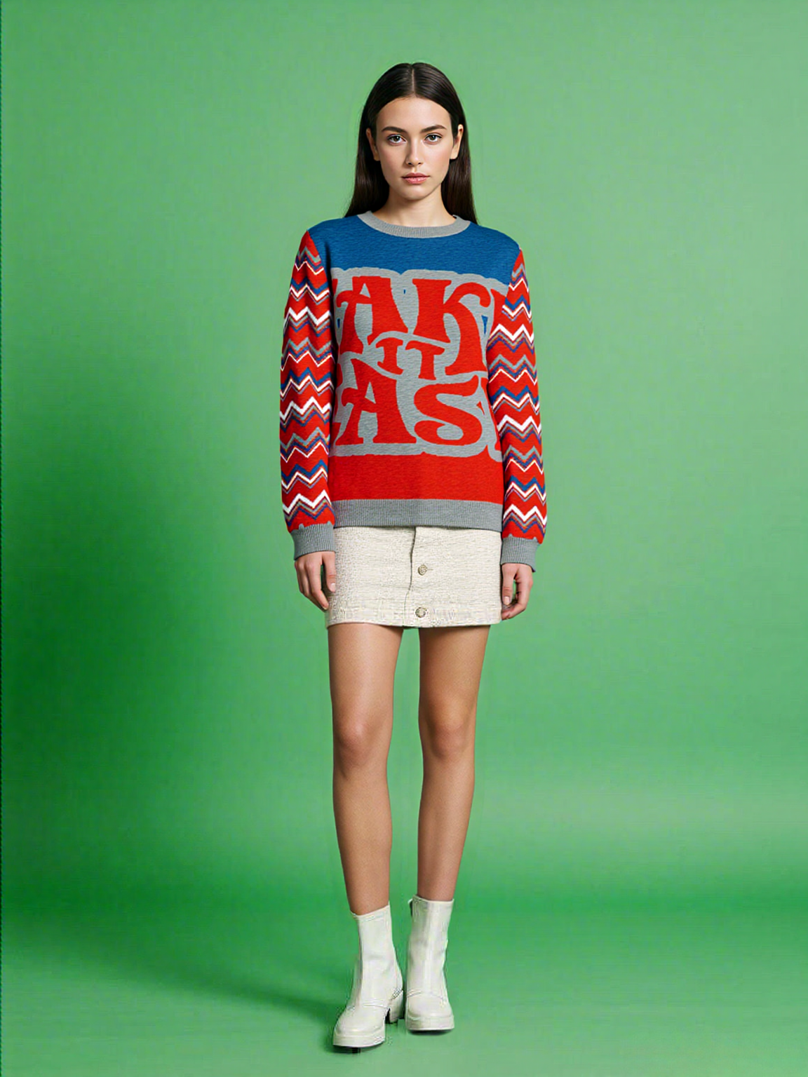 Take it Easy in Blue and Red Knitted Crewneck Sweater