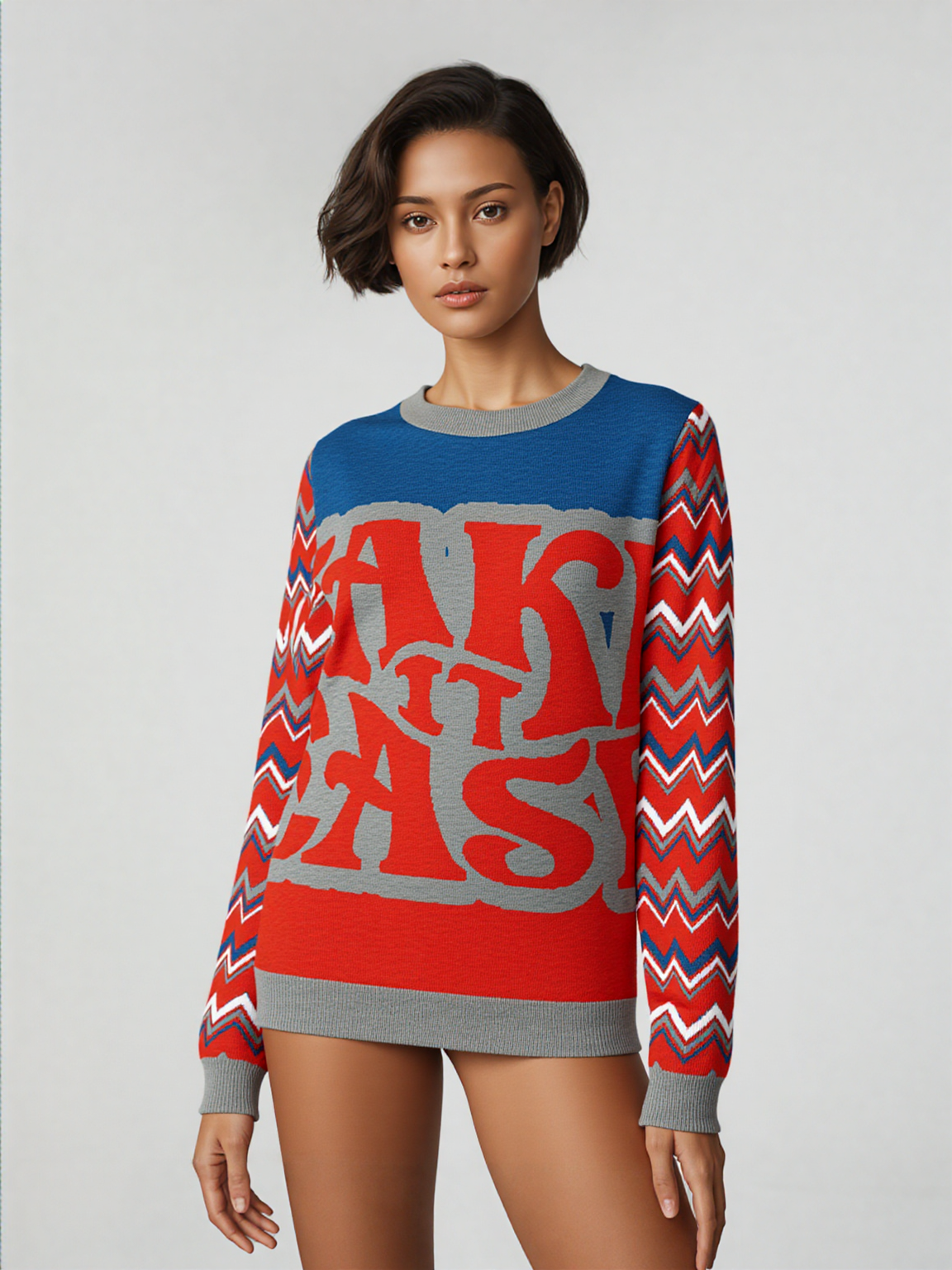 Take it Easy in Blue and Red Knitted Crewneck Sweater