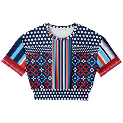 Tale of Two Cities Polka Dot Abstract Print Eco-Poly Short Sleeve Cropped Pullover