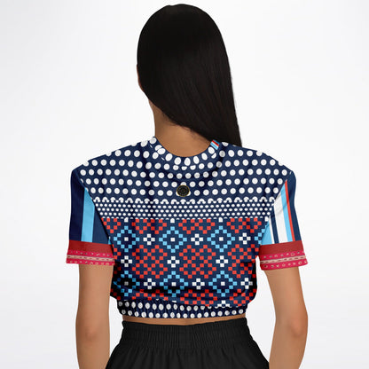Tale of Two Cities Polka Dot Abstract Print Eco-Poly Short Sleeve Cropped Pullover