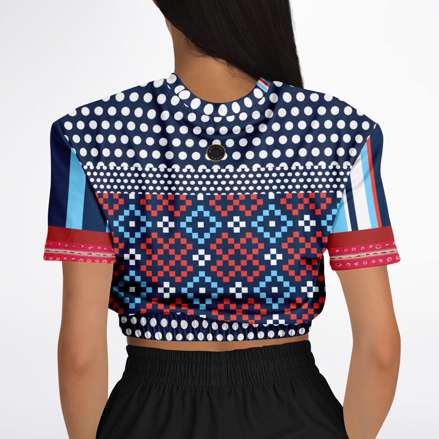 Tale of Two Cities Polka Dot Abstract Print Eco-Poly Short Sleeve Cropped Pullover