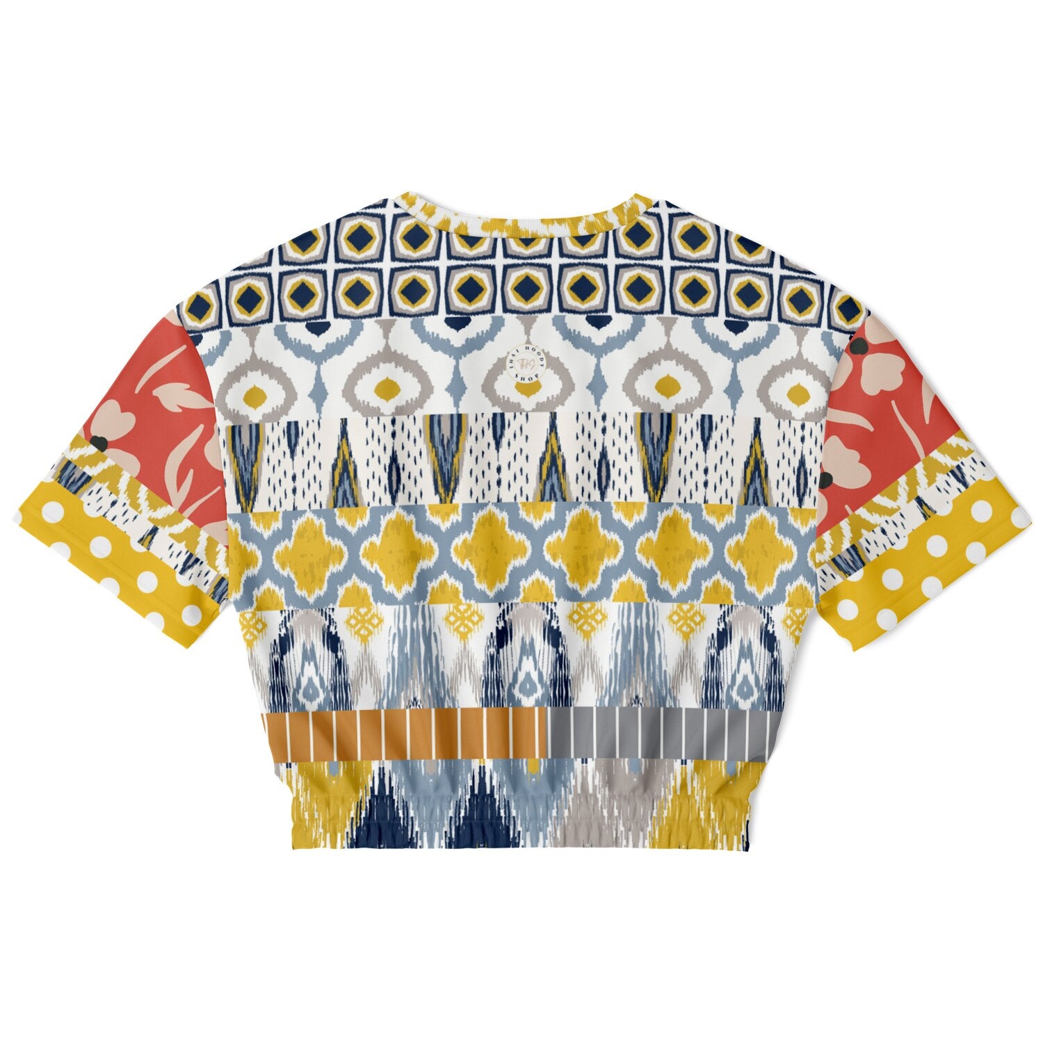 Tallulah Bankhead Elevate Patchwork Short Sleeve Cropped Eco-Poly Sweater