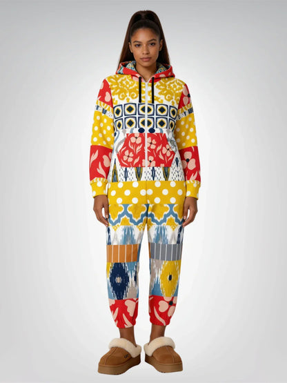 Tallulah Bankhead Floral Patchwork Unisex Fleece Romper