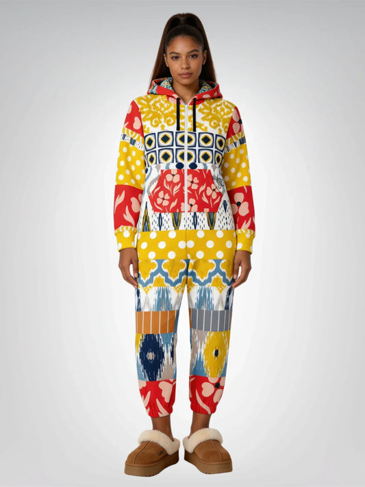 Tallulah Bankhead Floral Patchwork Unisex Fleece Romper