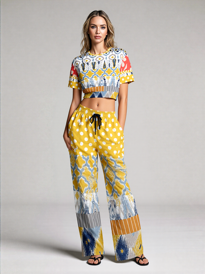 Tallulah Bankhead Ikat Polka Dot Eco-Poly Wide Leg Pants