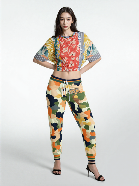 Tallulah Bankhead Yellow Patchwork Short Sleeve Cropped Pullover