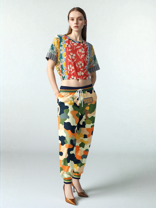 Tallulah Bankhead Yellow Patchwork Short Sleeve Cropped Pullover