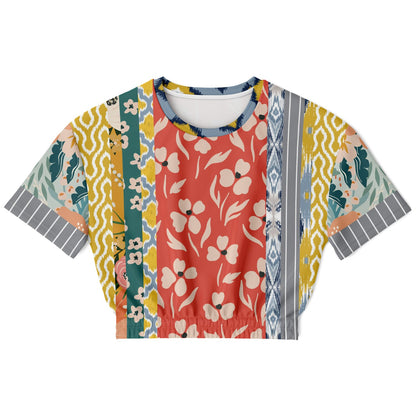 Tallulah Bankhead Yellow Patchwork Short Sleeve Cropped Pullover