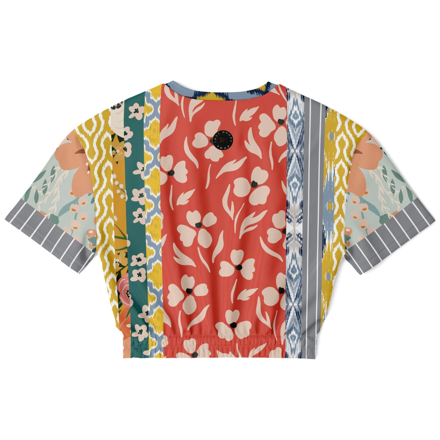 Tallulah Bankhead Yellow Patchwork Short Sleeve Cropped Pullover
