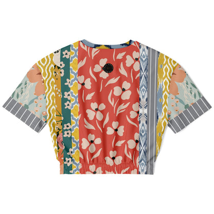 Tallulah Bankhead Yellow Patchwork Short Sleeve Cropped Pullover