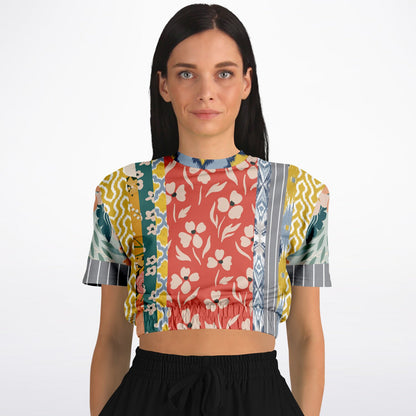 Tallulah Bankhead Yellow Patchwork Short Sleeve Cropped Pullover