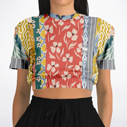Tallulah Bankhead Yellow Patchwork Short Sleeve Cropped Pullover