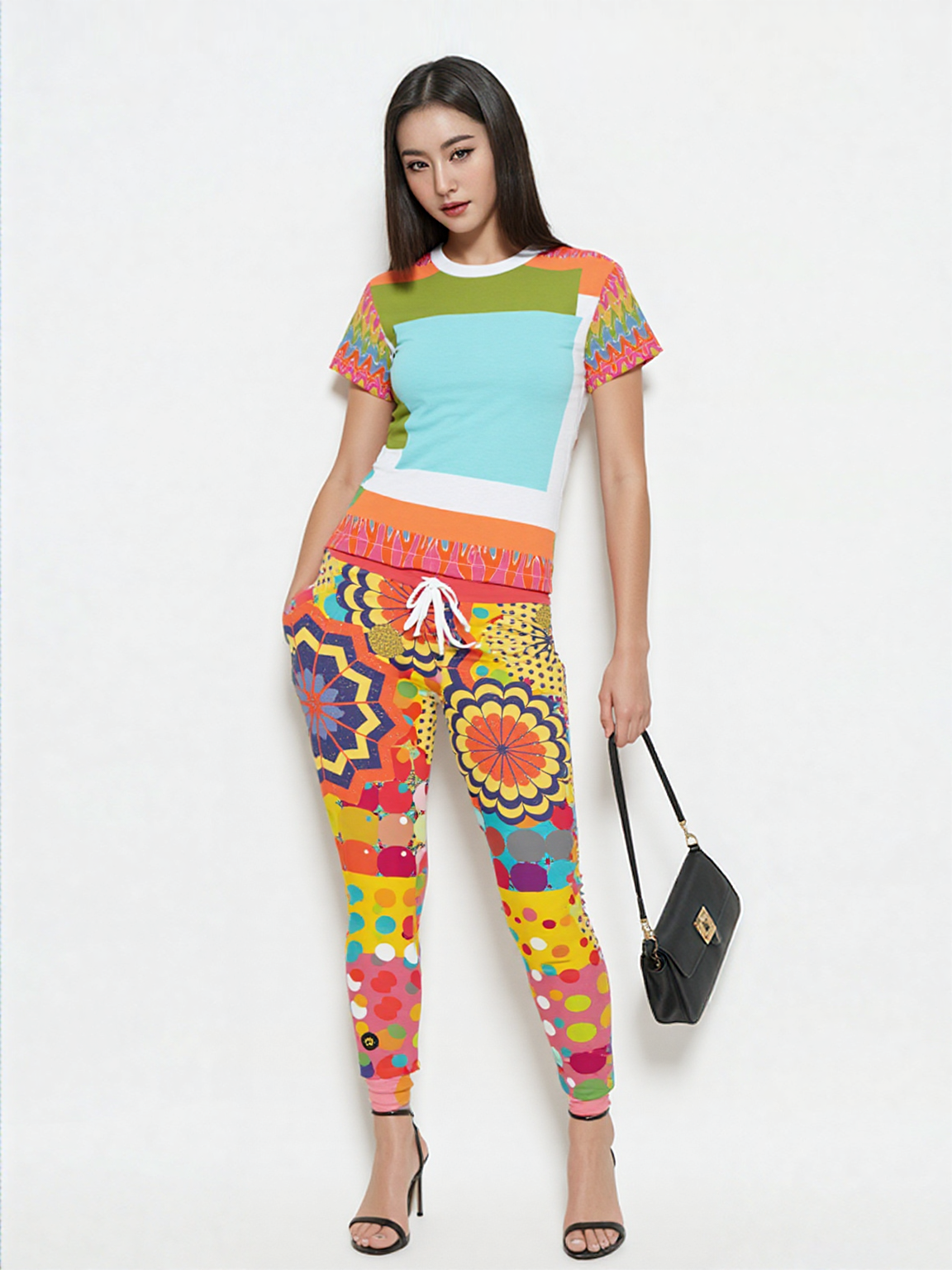 Tangerine Me Up Square Geometric Print Colorful AOP Women&