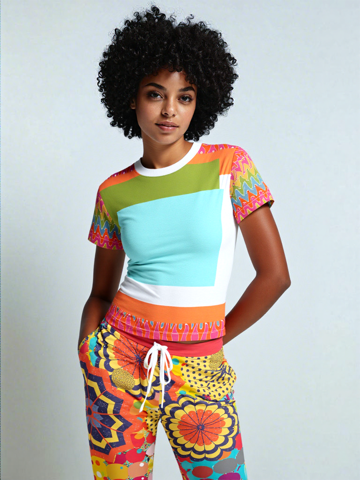 Tangerine Me Up Square Geometric Print Colorful AOP Women&