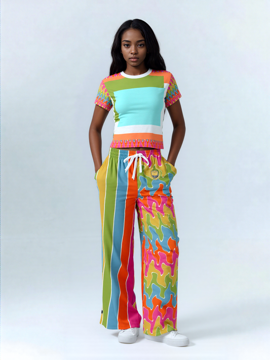 Spring Rain Rugby Stripe Eco-Poly Wide Leg Pants